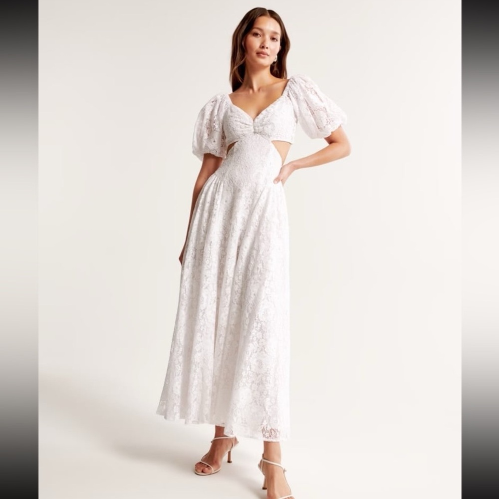NWT Abercrombie Lace Drama Puff Sleeve Cutout Maxi Dress